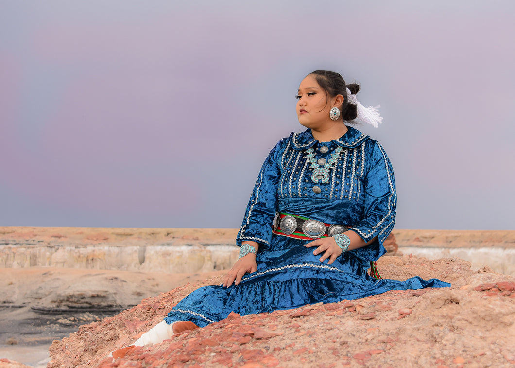modern navajo dress Navajo Traditional Pleated Round Collar Outfit To'ahani Fashions